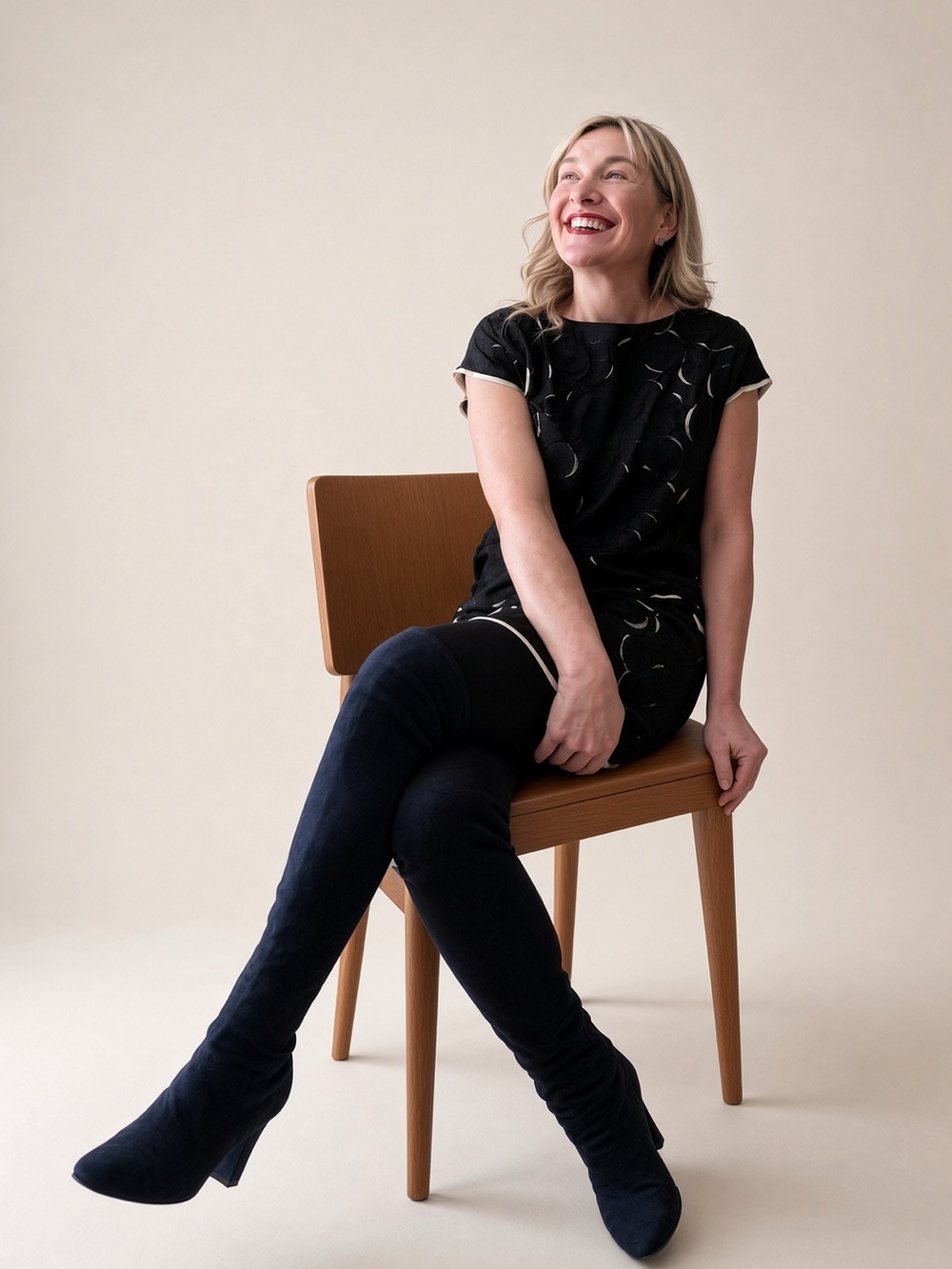 Catherine Malandrino Black Mini Dress with Swirl Embroidery Chic & Effortless